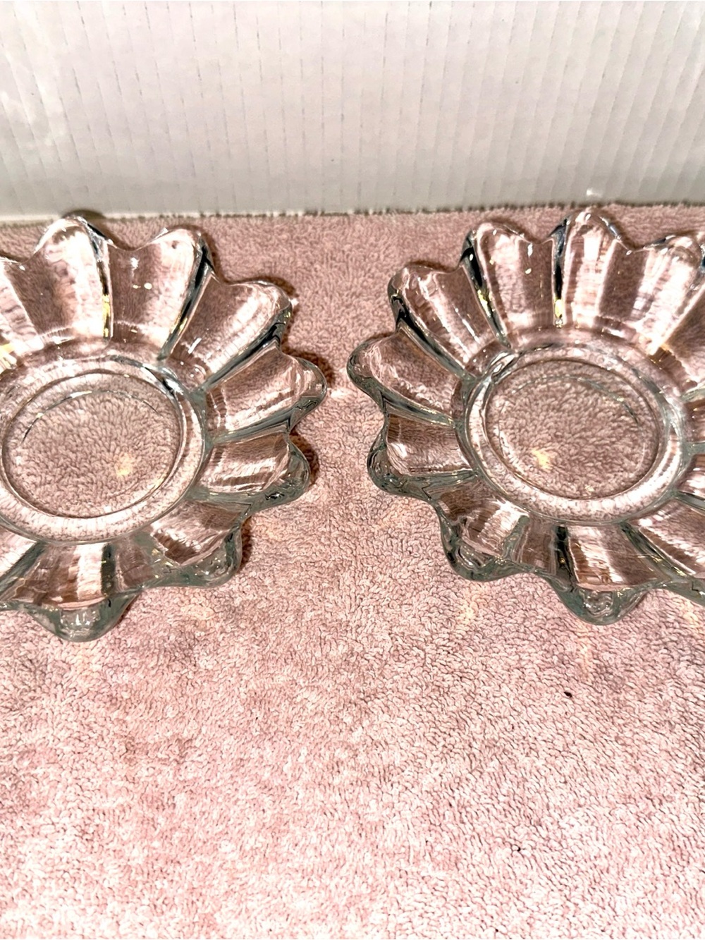 Vintage Clear Glass Flower Dish Pair - Scalloped Petal Design 5 3/4 diameter
